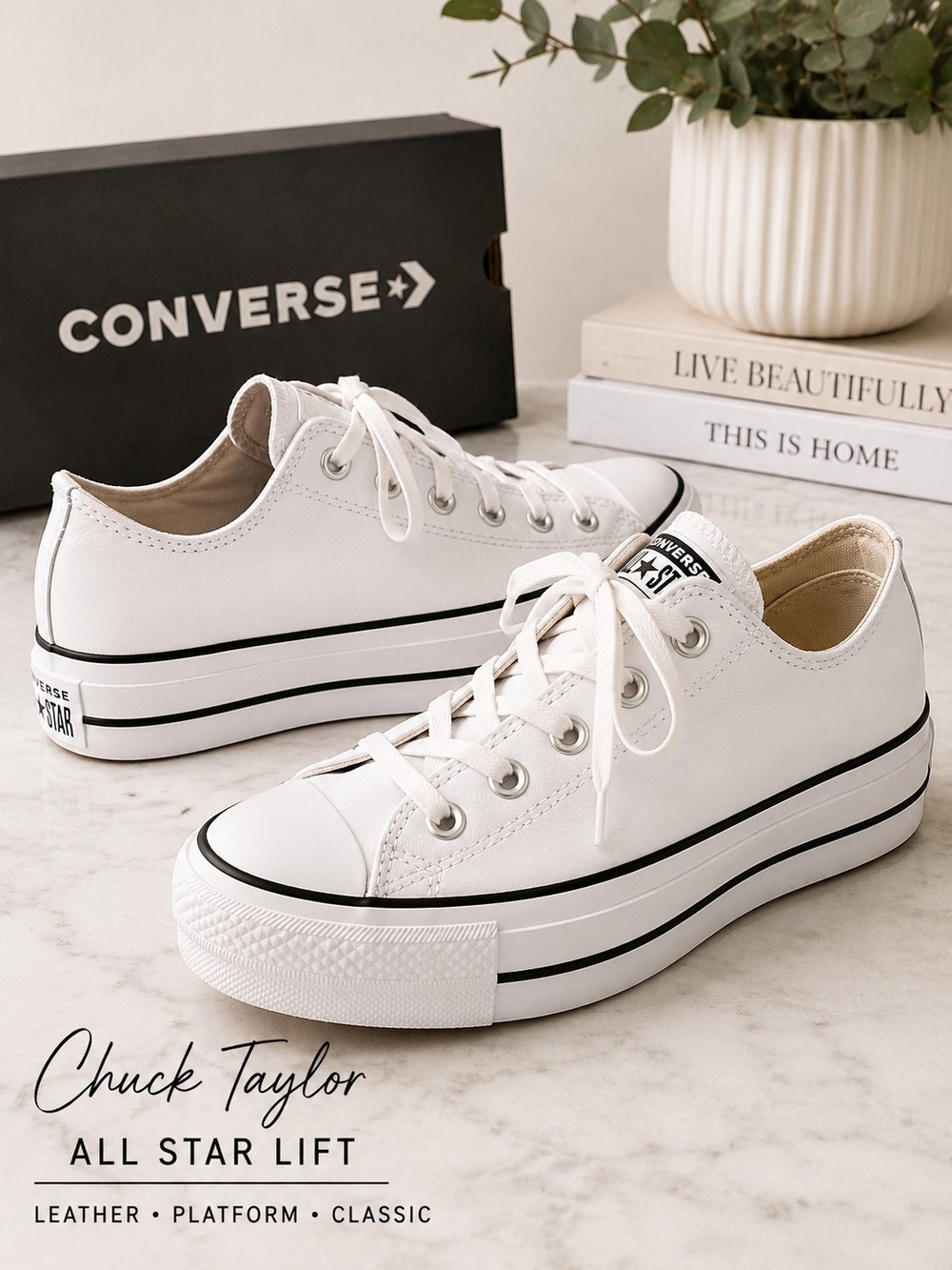 Converse Chuck Taylor All Star Lift Leather Platform Sneakers White 8.5